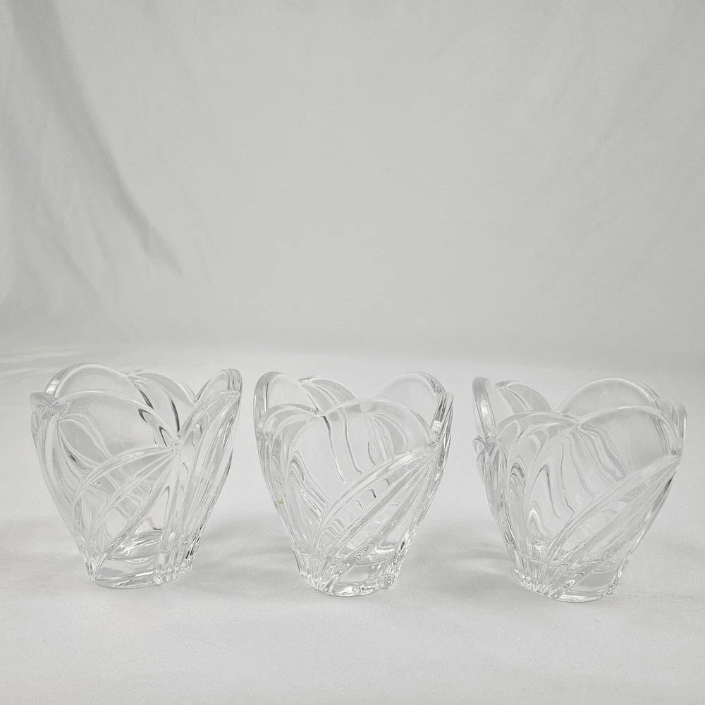Lenox Crystal Votive Holders Artic Bloom Clear Glass Set Of 3
